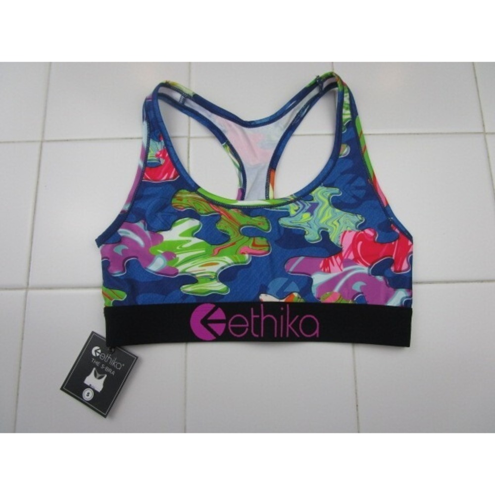 Ethika S-Bra Trippy Puzzle Pieces Blue Women's Size Small Sports Bra Low Impact